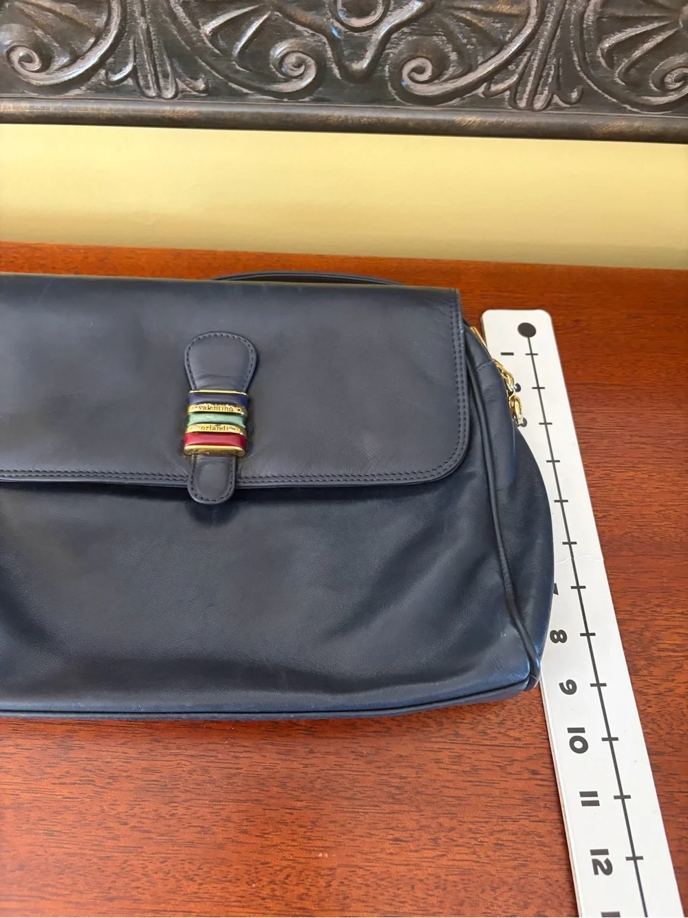 Valentino Orlandi Vintage Navy Leather Crossbody Witt Signature Hardware - Picture 13 of 14
